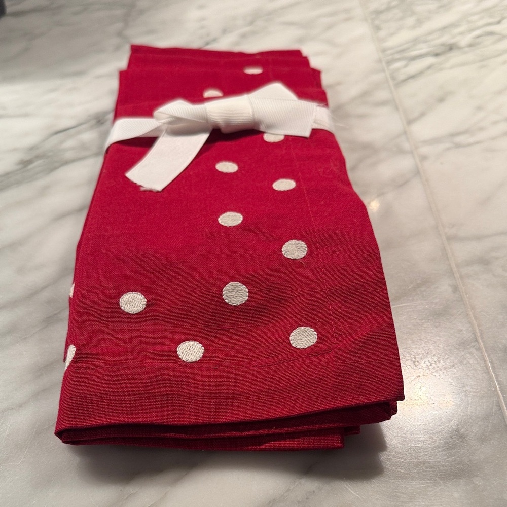 Pottery Barn Red and White Polka Dot Napkins